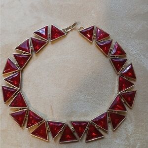 Vibrant Red Geometric Necklace with Art Deco Design